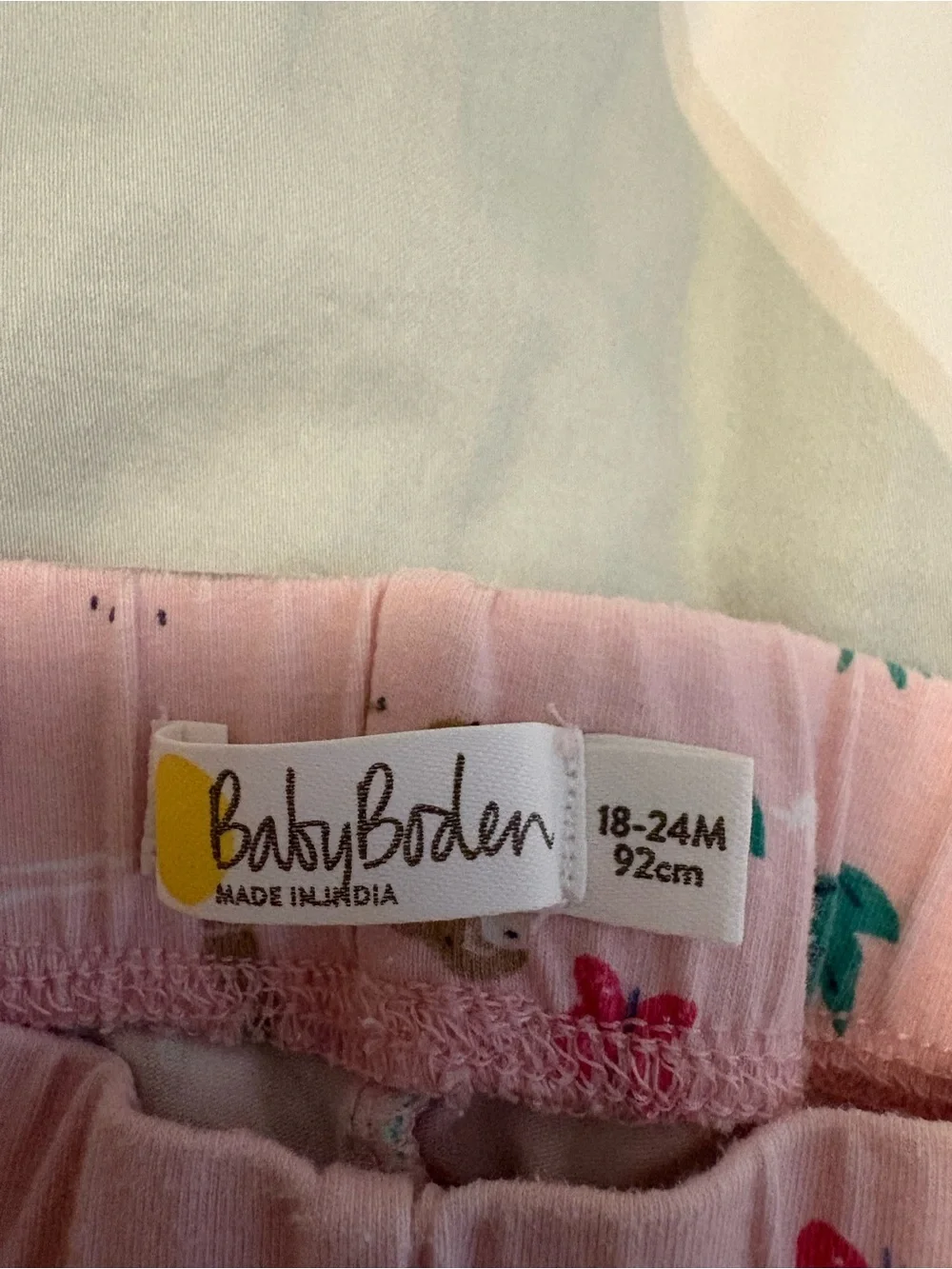 Baby Boden Blue & Pink Striped Top with Pink Tropical Animal Leggings
